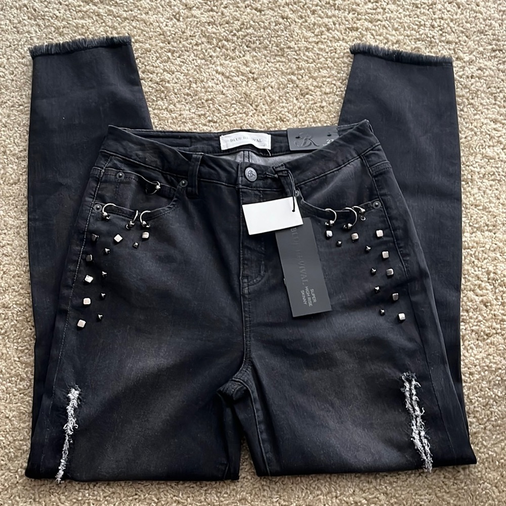 NWT Blue Revival Black Delancey Super High Rise Skinny Jeans